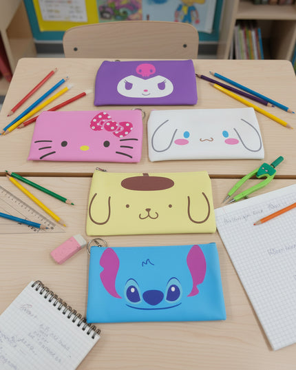 Canvas Cartoon Flat Pencil Bag
