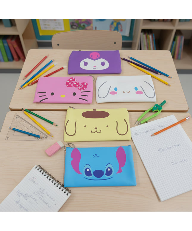 Canvas Cartoon Flat Pencil Bag
