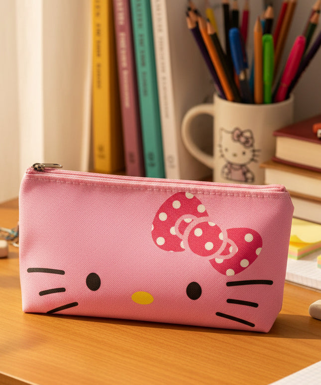 Canvas Cartoon Flat Pencil Bag