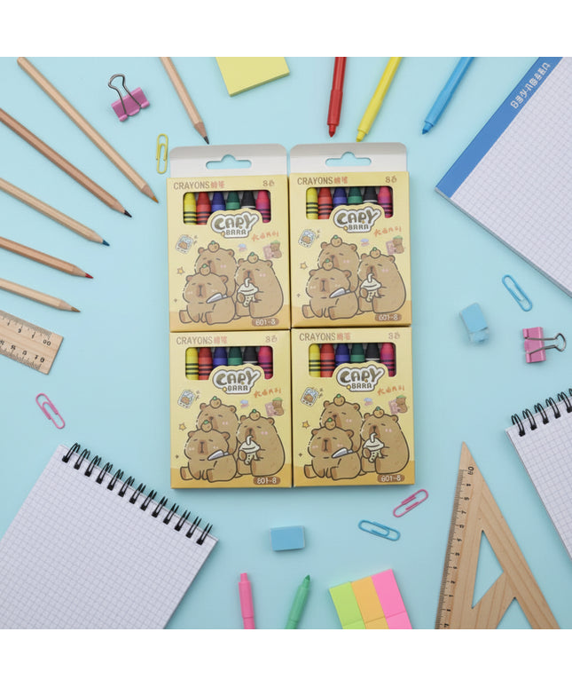 Box of Crayons with cartoon bear design on a white background
