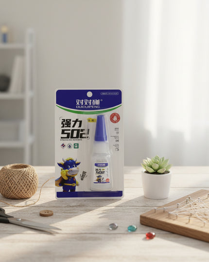 Strong adhesive with packaging on a white background