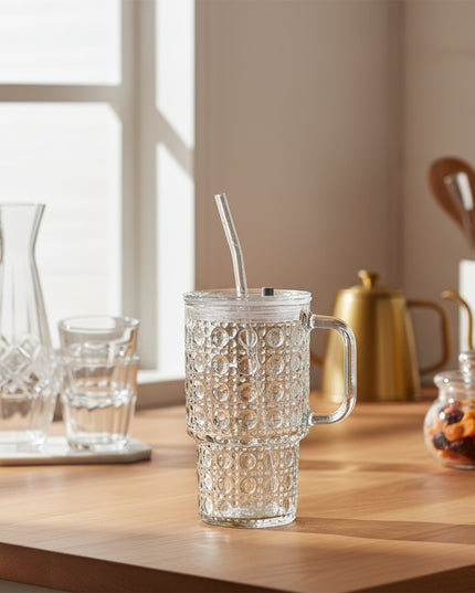 Glass Tumbler (750ml with Straw & Lid)