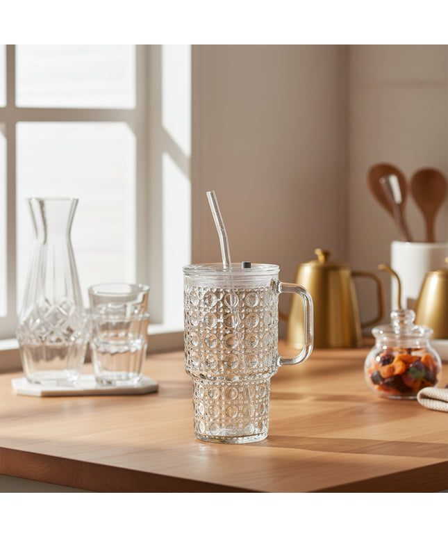 Glass Tumbler (750ml with Straw & Lid)