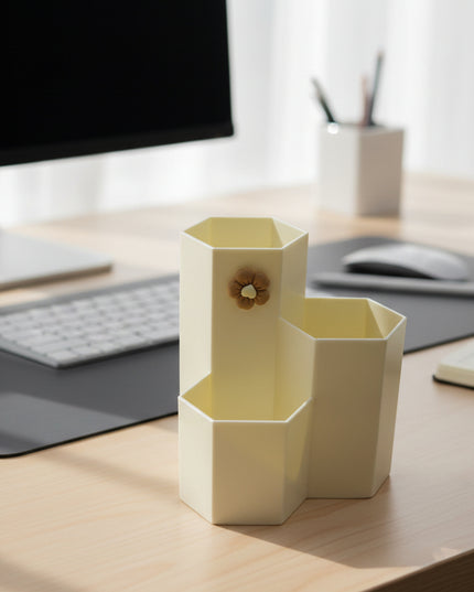 3-Compartment Hexagon Pen Holder