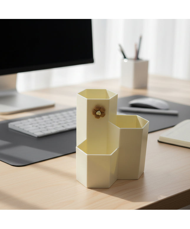 3-Compartment Hexagon Pen Holder