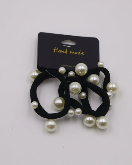 3-Pcs Beaded Black Ponytail Holders