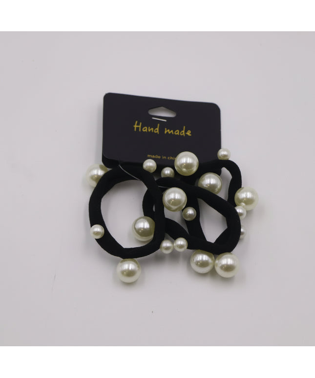 3-Pcs Beaded Black Ponytail Holders