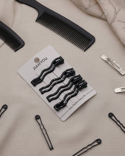 4pcs-White Dotted Black Metal Hair Pin