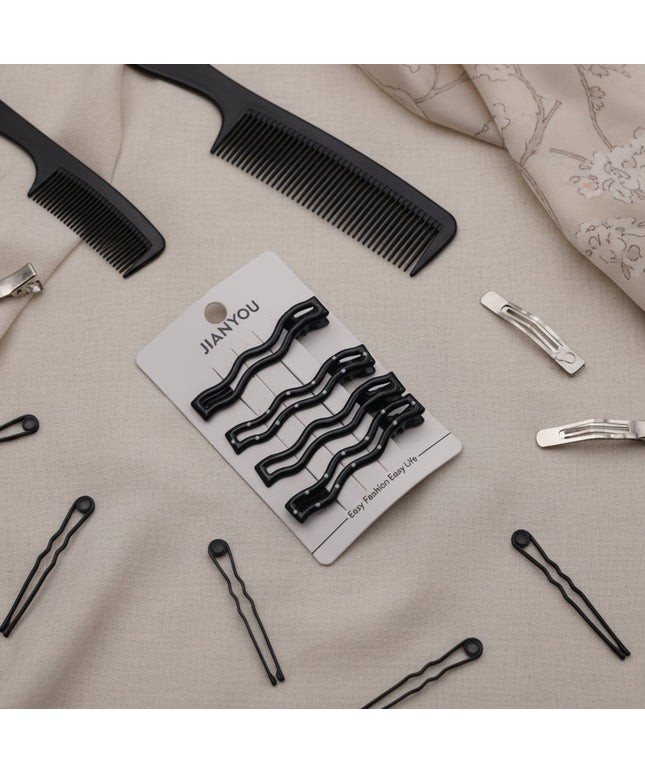 4pcs-White Dotted Black Metal Hair Pin