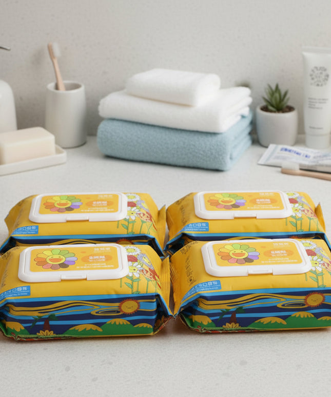 4-Pack Floral Cartoon Baby Wipes (60-Pcs)