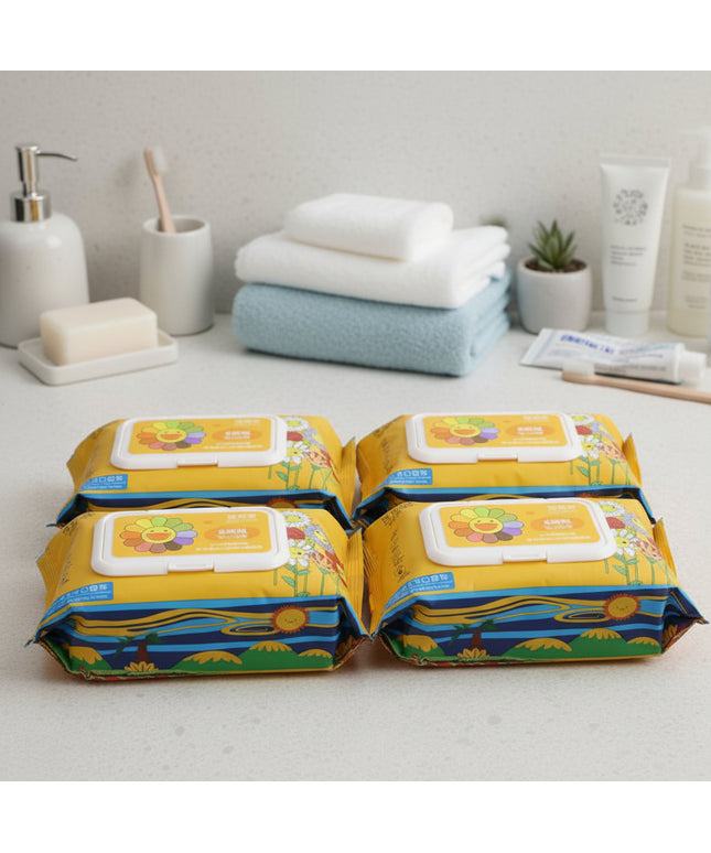 4-Pack Floral Cartoon Baby Wipes (60-Pcs)