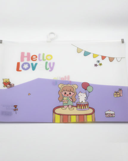 Children's wall chart with cartoon characters and 'Hello Lovely' text on a white background