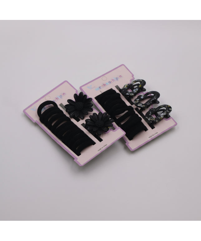 2-Pcs Hair Claws & 10 Ponytail Holders Set