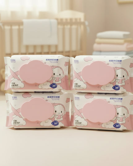 4-Pack Pink Cloud Baby Wet Wipes (80-Pcs)