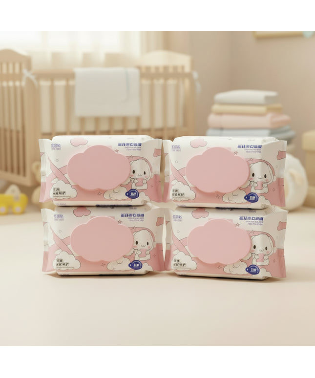 4-Pack Pink Cloud Baby Wet Wipes (80-Pcs)