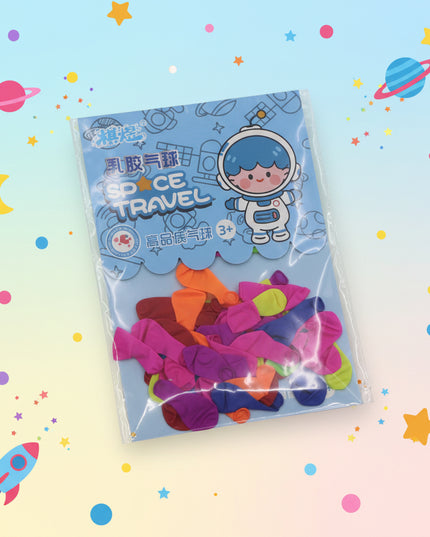 Packaged children's stickers with space-themed design on a gray background