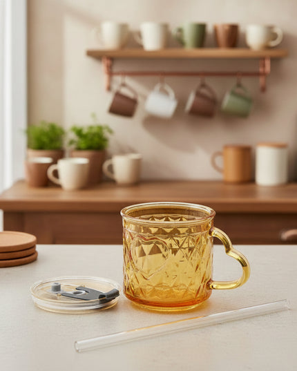 Love Glass Tumbler (straw with lid, 420ml)