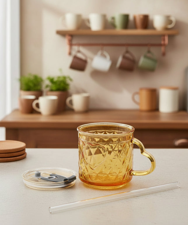 Love Glass Tumbler (straw with lid, 420ml)