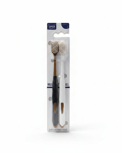 Two kitchen brushes in packaging on a gray background