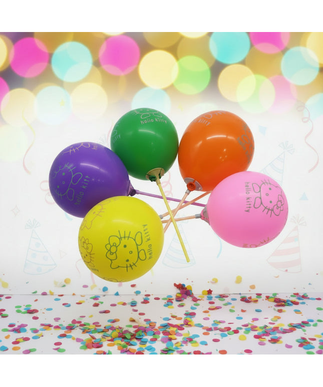 Colorful balloons with Hello Kitty designs on a white background