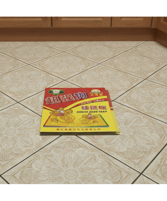 Mouse glue trap packaging with a cartoon mouse on a white background