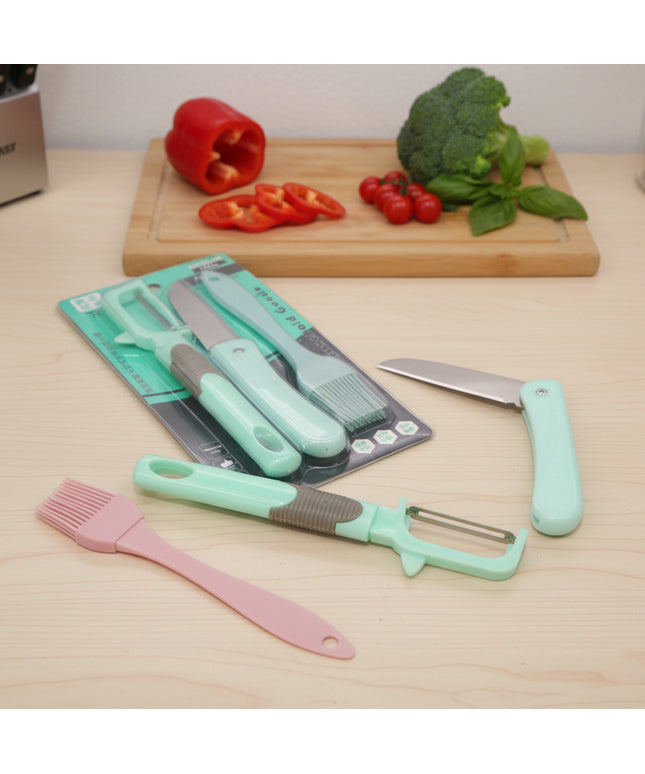Peeler, Knife & Silicone Brush Set