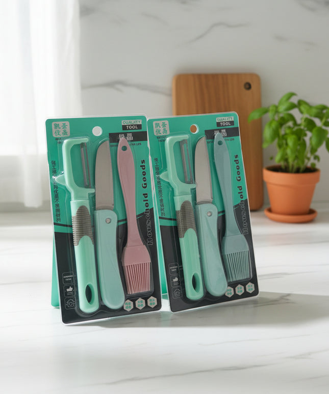 Peeler, Knife & Silicone Brush Set