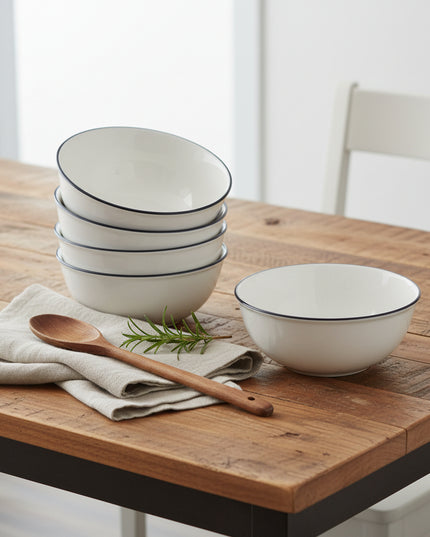 6-Pc Black-Edged White 7-inch Multi-Bowl