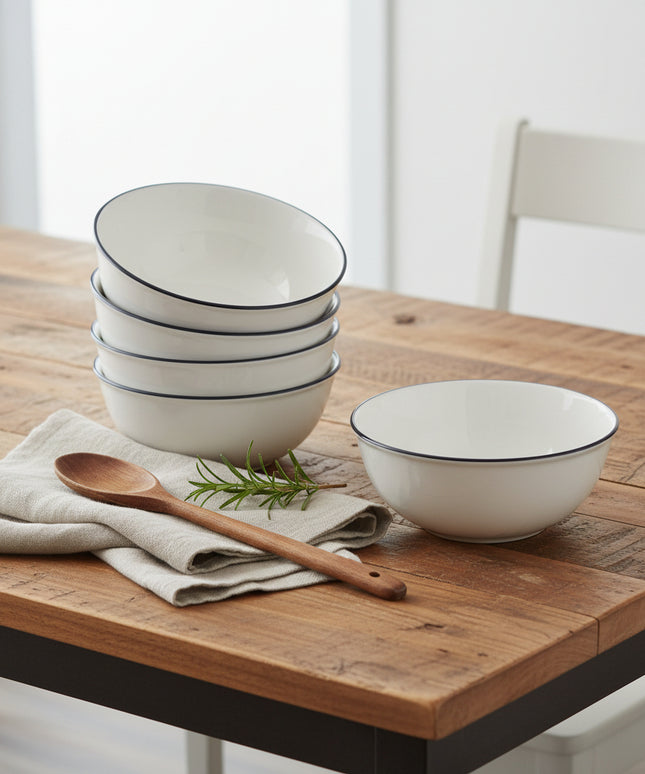 6-Pc Black-Edged White 7-inch Multi-Bowl