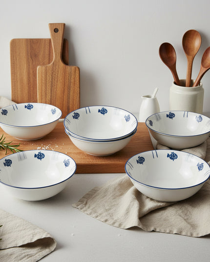 6-Pc 6-inch Fish Print Bucket Bowl