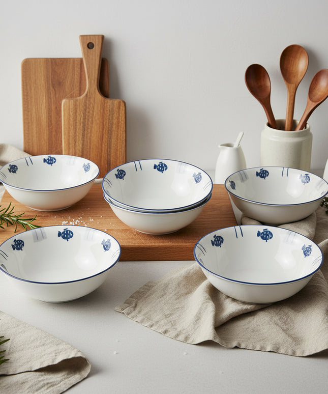 6-Pc 6-inch Fish Print Bucket Bowl