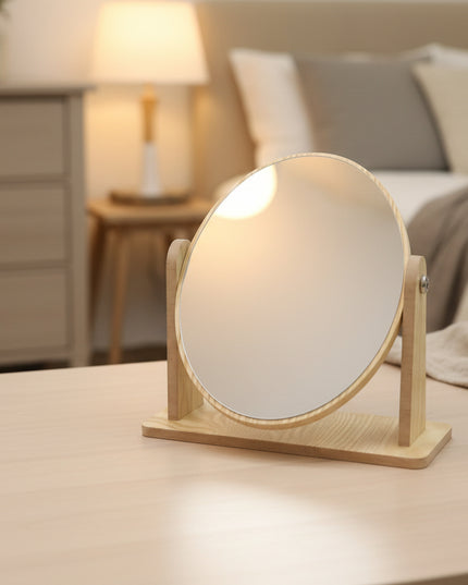 Oval Wooden Tabletop Mirror