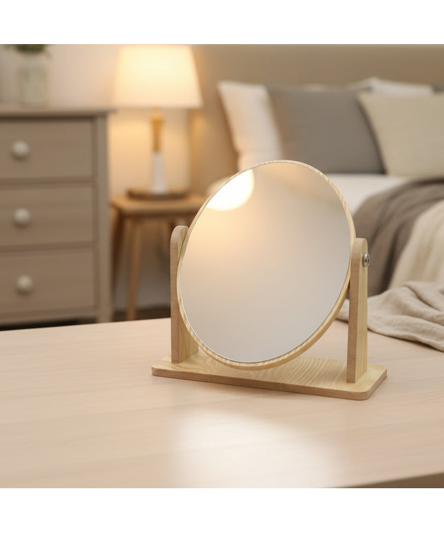 Oval Wooden Tabletop Mirror