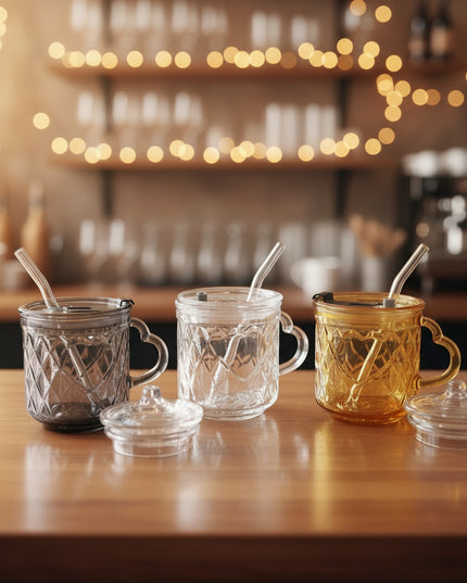 Love Glass Tumbler (straw with lid, 420ml)