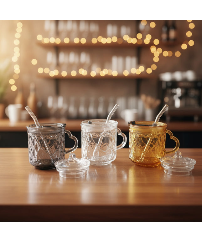 Love Glass Tumbler (straw with lid, 420ml)