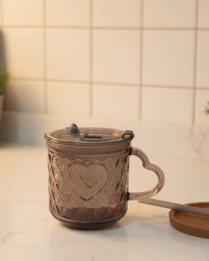 Love Glass Tumbler (straw with lid, 420ml)