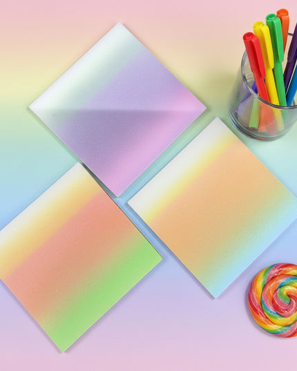 Three square filters with gradient colors on a dark background