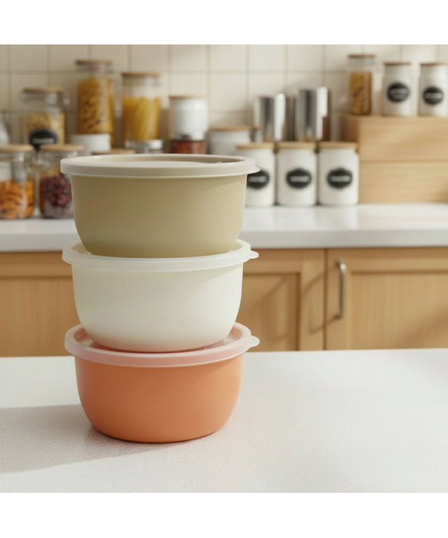 3-Pc Round Refrigerator Storage Container with Spoon