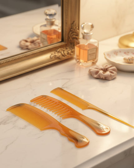 Flower Fate Cow Horn Comb Three-Piece Set