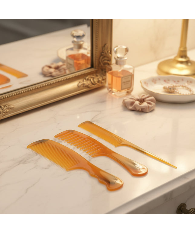 Flower Fate Cow Horn Comb Three-Piece Set