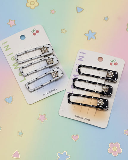 3-Pc Glossy Finish Black Dotted White Hair Pins