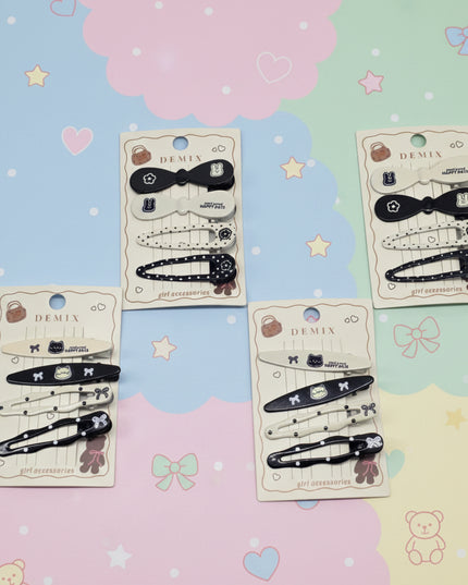 4-Pc Black & White Printed Hair Pins