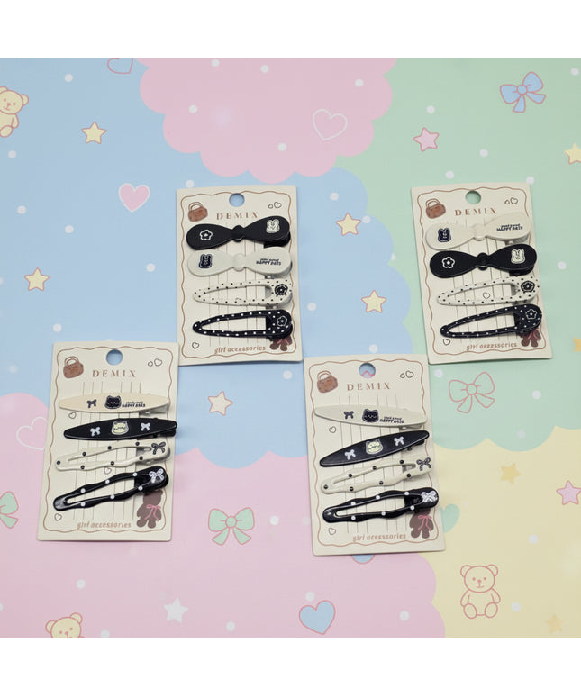 4-Pc Black & White Printed Hair Pins