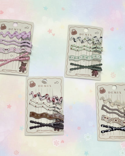 4-Pc Colour Printed Hair Clips