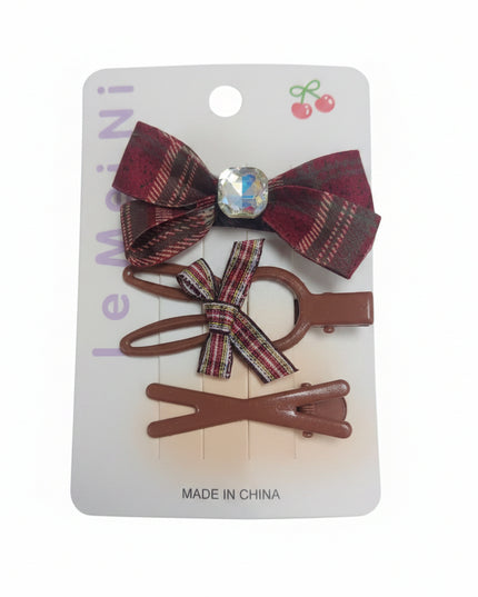 3-Pc Check Multi-Design Hair Pins