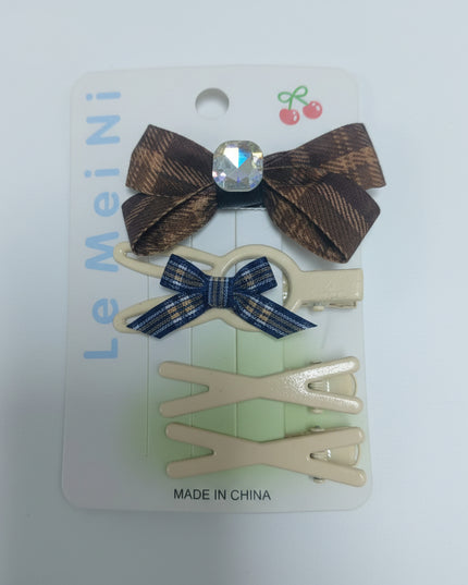 3-Pc Check Multi-Design Hair Pins