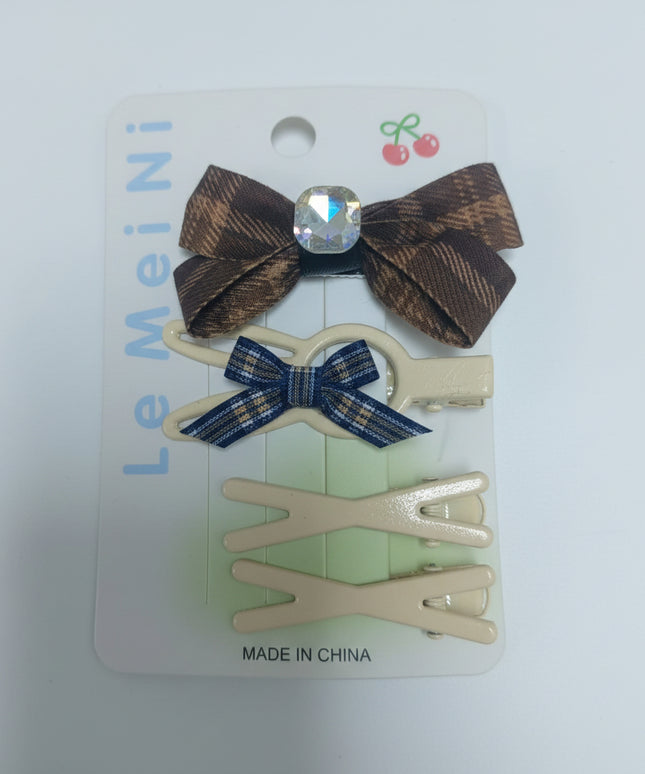 3-Pc Check Multi-Design Hair Pins