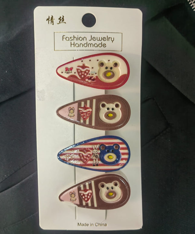 4-Pc Cartoon Printed Hair Pins