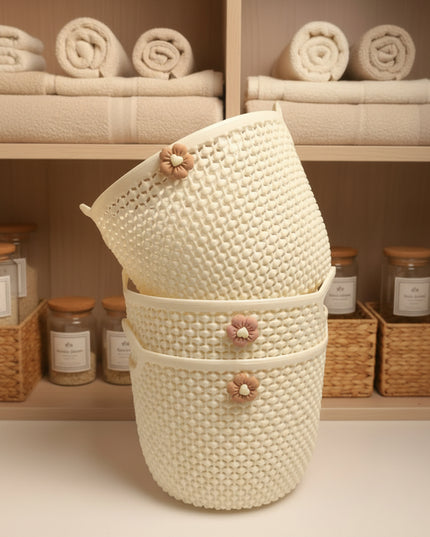 3-Pc Round Rattan-Look Storage Basket