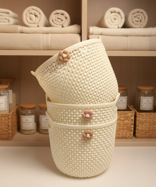 3-Pc Round Rattan-Look Storage Basket